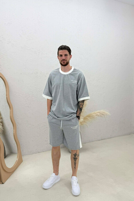 LITTLE WRITTINGS T-SHIRT + SHORTS MEN SET GREY/GRI - KLAUDIO FASHION