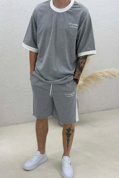 LITTLE WRITTINGS T-SHIRT + SHORTS MEN SET GREY/GRI - 2