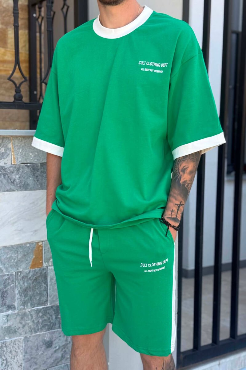 LITTLE WRITTINGS T-SHIRT + SHORTS MEN SET LIGHT GREEN/JEZB - 2
