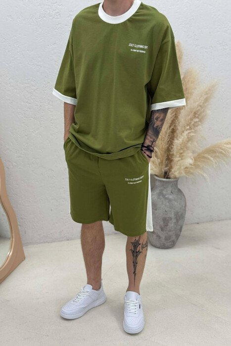 LITTLE WRITTINGS T-SHIRT + SHORTS MEN SET OLIVE/ULLI - 2