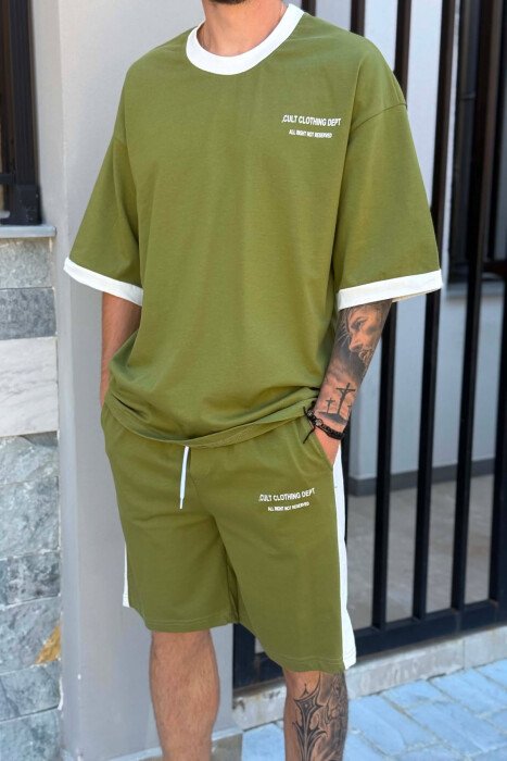 LITTLE WRITTINGS T-SHIRT + SHORTS MEN SET OLIVE/ULLI - 2
