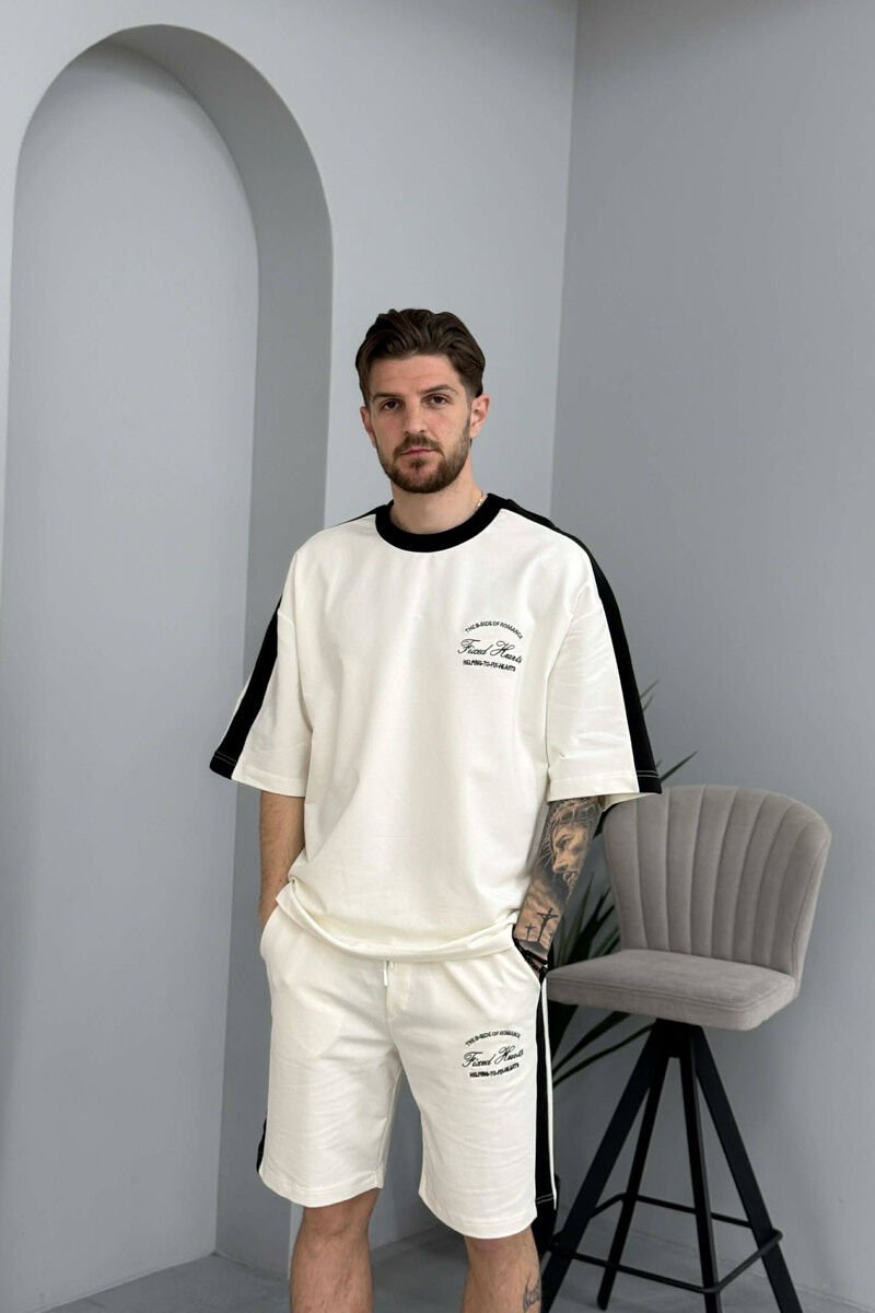LITTLE WRITTINGS T-SHIRT + SHORTS MEN SET WHITE-E BARDHE - 2