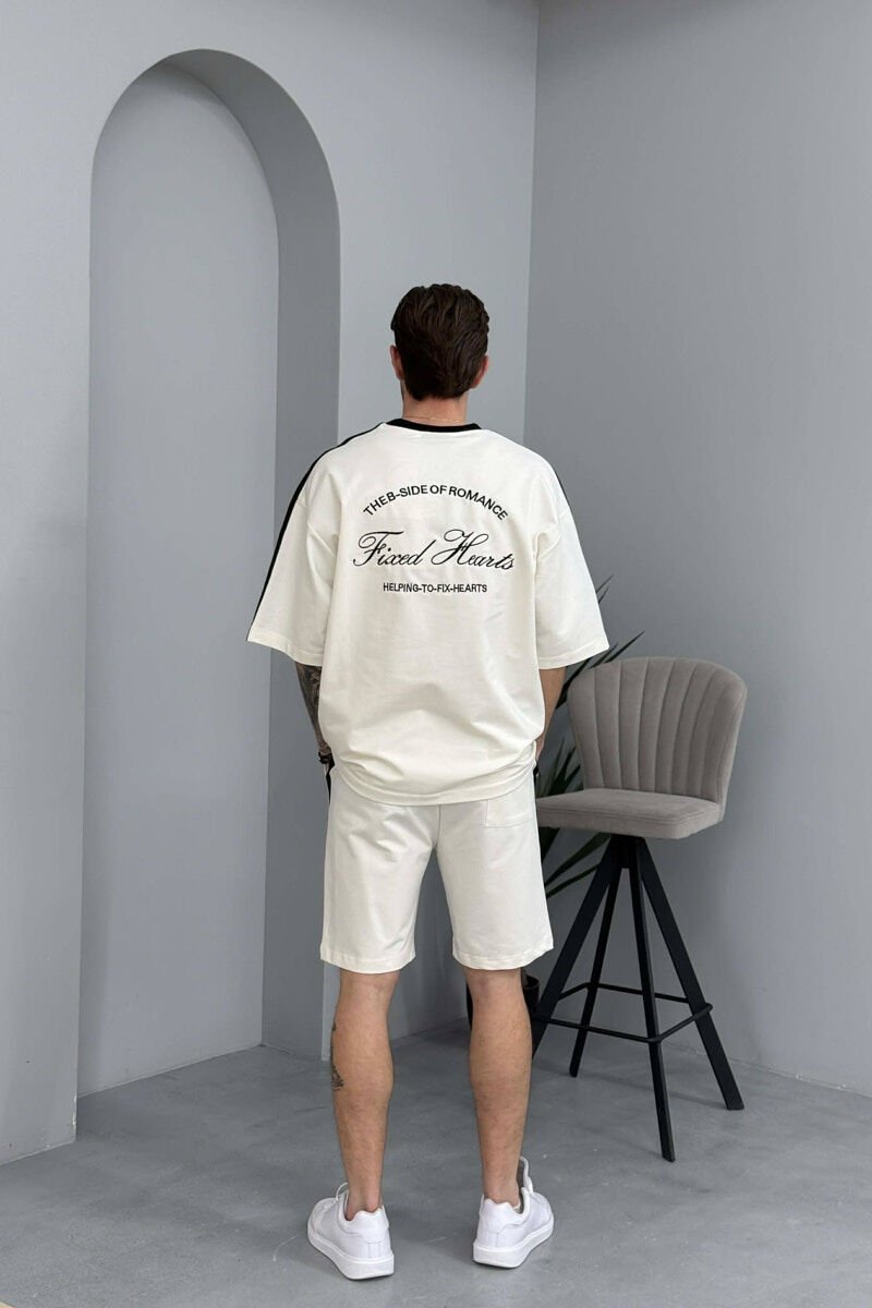 LITTLE WRITTINGS T-SHIRT + SHORTS MEN SET WHITE-E BARDHE - 3
