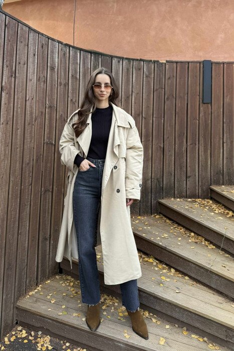 LONG BACK LEO DESIGN WOMEN TRENCH COAT BEIGE/BEZHE 