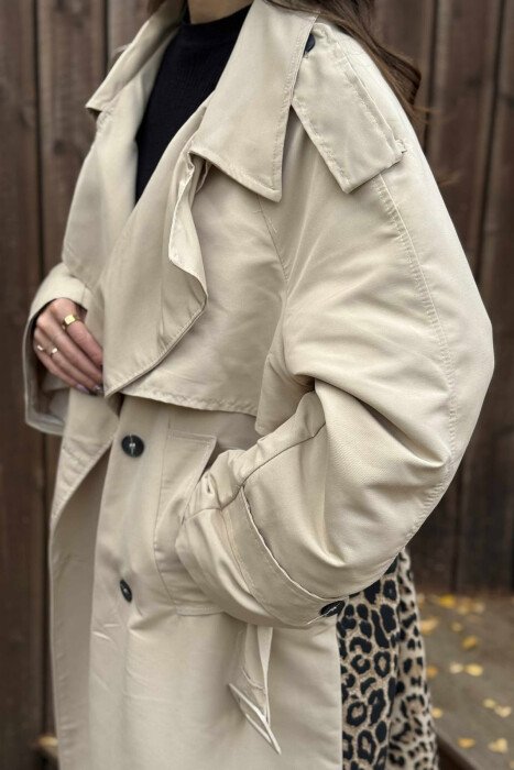 LONG BACK LEO DESIGN WOMEN TRENCH COAT BEIGE/BEZHE - 6