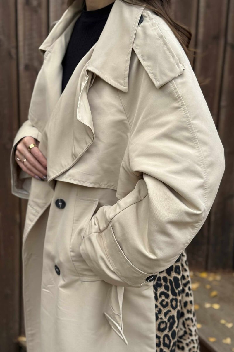 LONG BACK LEO DESIGN WOMEN TRENCH COAT BEIGE/BEZHE - 6