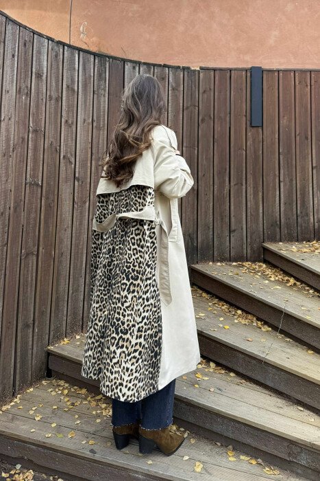 LONG BACK LEO DESIGN WOMEN TRENCH COAT BEIGE/BEZHE - 3