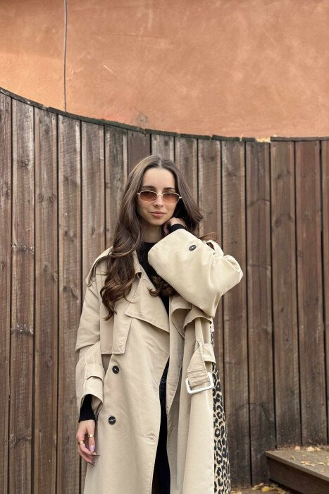 LONG BACK LEO DESIGN WOMEN TRENCH COAT BEIGE/BEZHE - 4