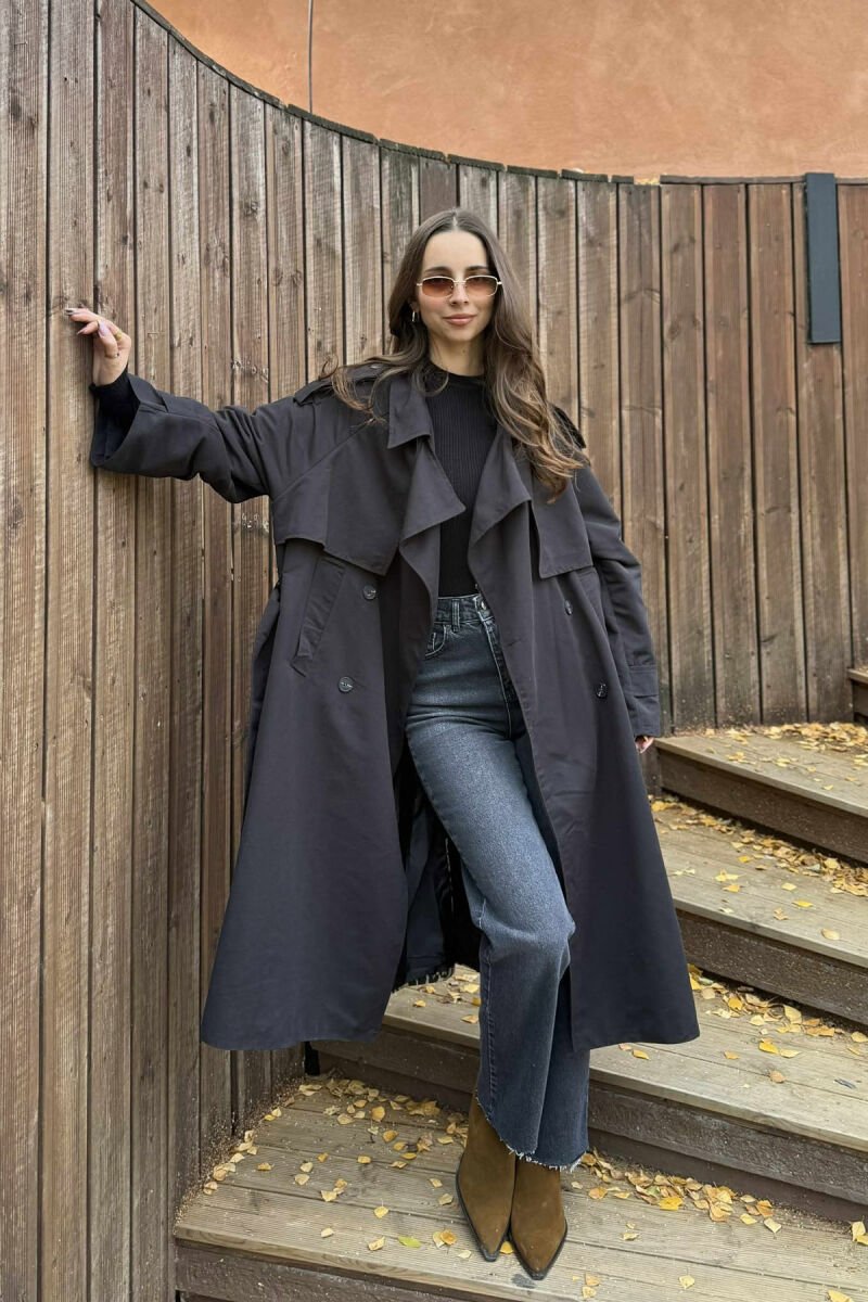 LONG BACK LEO DESIGN WOMEN TRENCH COAT BLACK/ E ZEZE - 3