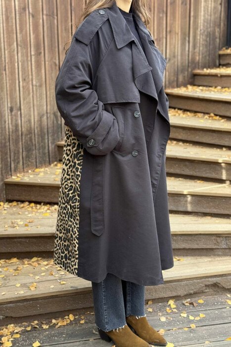 LONG BACK LEO DESIGN WOMEN TRENCH COAT BLACK/ E ZEZE - 5