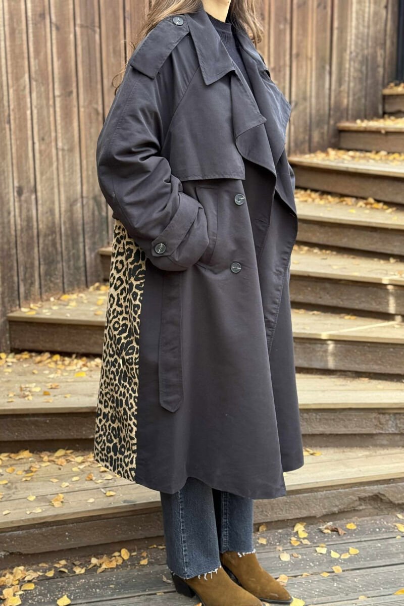 LONG BACK LEO DESIGN WOMEN TRENCH COAT BLACK/ E ZEZE - 5