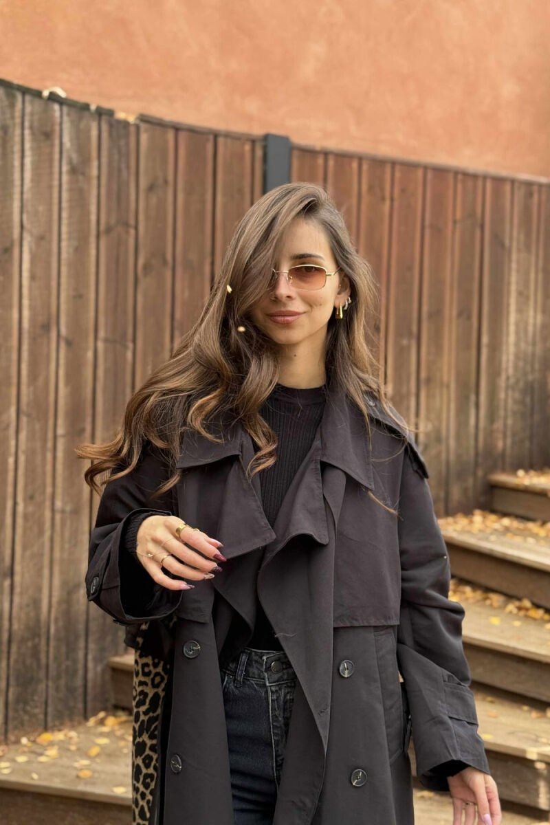 LONG BACK LEO DESIGN WOMEN TRENCH COAT BLACK/ E ZEZE - 2