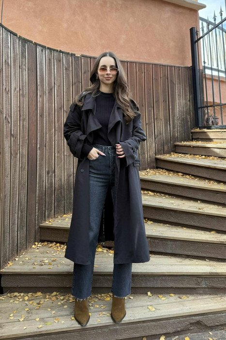 LONG BACK LEO DESIGN WOMEN TRENCH COAT BLACK/ E ZEZE - 1