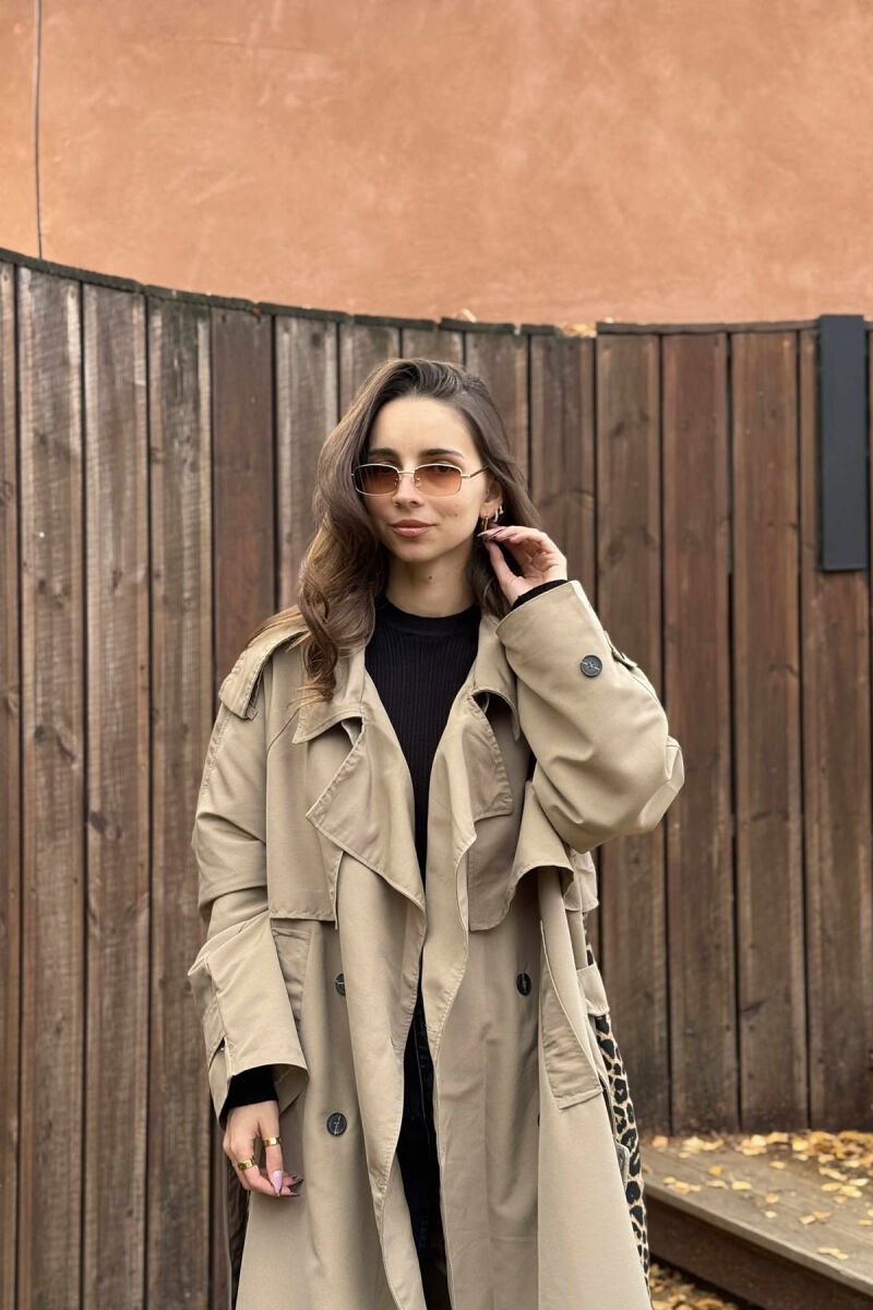 LONG BACK LEO DESIGN WOMEN TRENCH COAT DARK BEIGE/BEZHE ERRET - 4