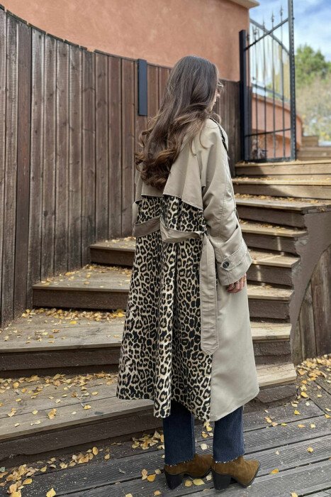 LONG BACK LEO DESIGN WOMEN TRENCH COAT DARK BEIGE/BEZHE ERRET - 3