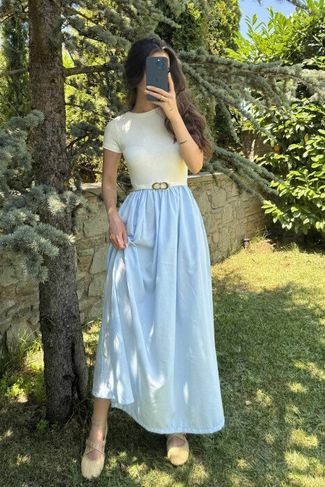 LONG BELT DETAIL WOMEN DRESS BABY BLUE/BLU BY 