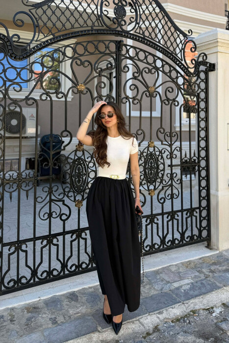 LONG BELT DETAIL WOMEN DRESS BLACK/ E ZEZE - KLAUDIO FASHION
