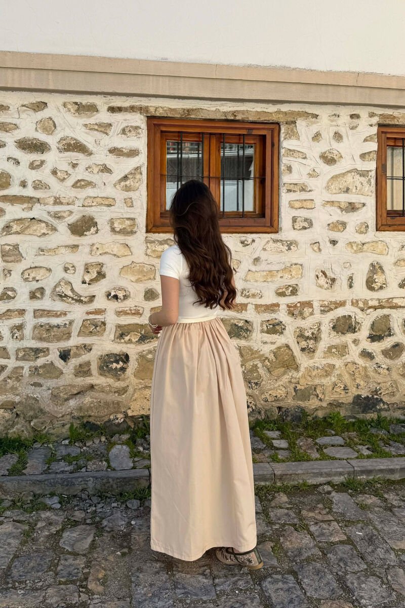 LONG BELT DETAIL WOMEN DRESS LIGHT BEIGE/BZHZB - 3