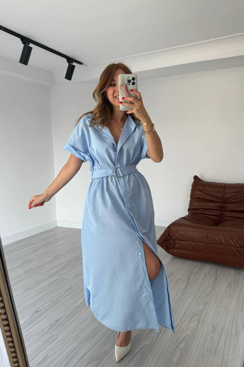 LONG BUTTON SIMPLE WOMEN DRESS BABY BLUE/BLU BY - 2