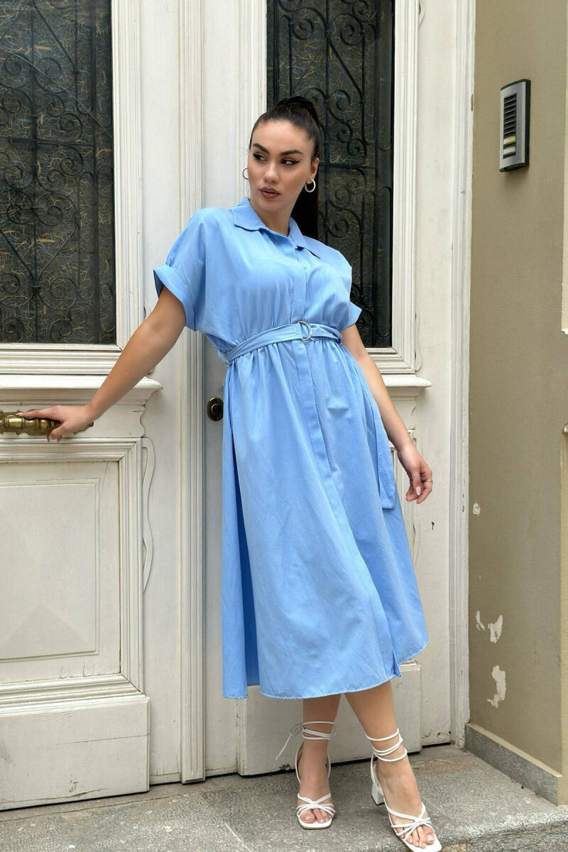 LONG BUTTON SIMPLE WOMEN DRESS LIGHTBLUE/BZ - 1