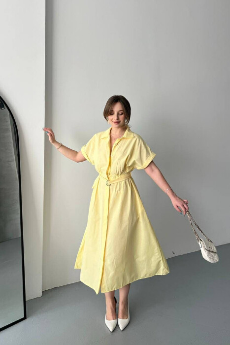 LONG BUTTON SIMPLE WOMEN DRESS YELLOW/E VERDHE 