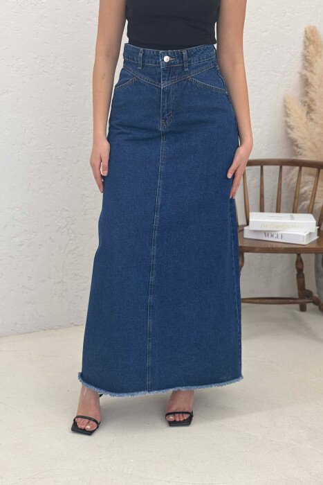 LONG DENIM WOMEN SKIRT DARK BLUE/BEE - 2