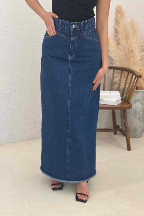 LONG DENIM WOMEN SKIRT DARK BLUE/BEE - 4