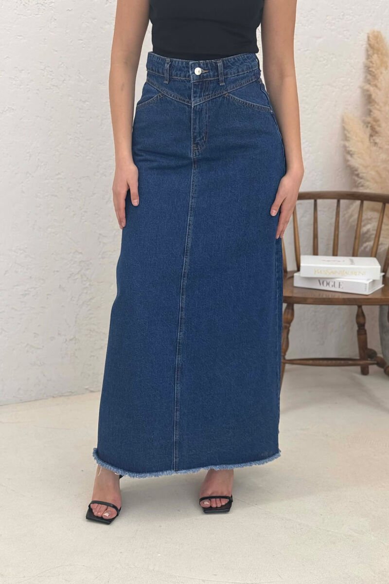 LONG DENIM WOMEN SKIRT DARK BLUE/BEE - 6