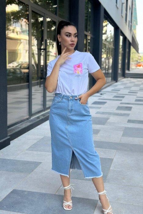 LONG DENIM WOMEN SKIRT LIGHTBLUE/BZ - KLAUDIO FASHION