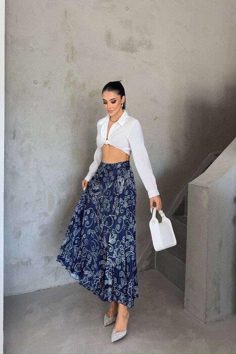 LONG DOTS DESIGN WOMEN SKIRT BLUE-WHITE/BLBA - KLAUDIO FASHION