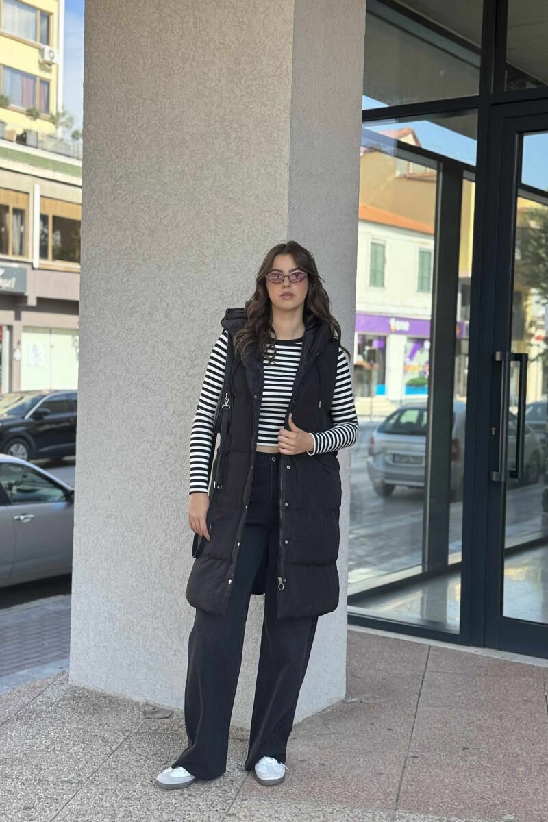 ONE COLOR LONG HOOD WOMEN VEST BLACK/ E ZEZE - 9