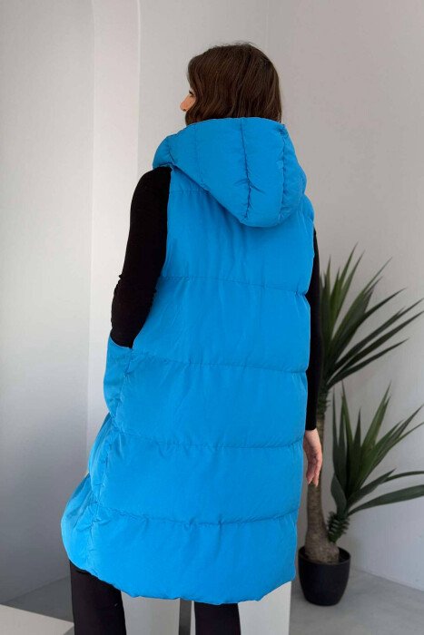 ONE COLOR LONG HOOD WOMEN VEST BLUE/BLU - 4