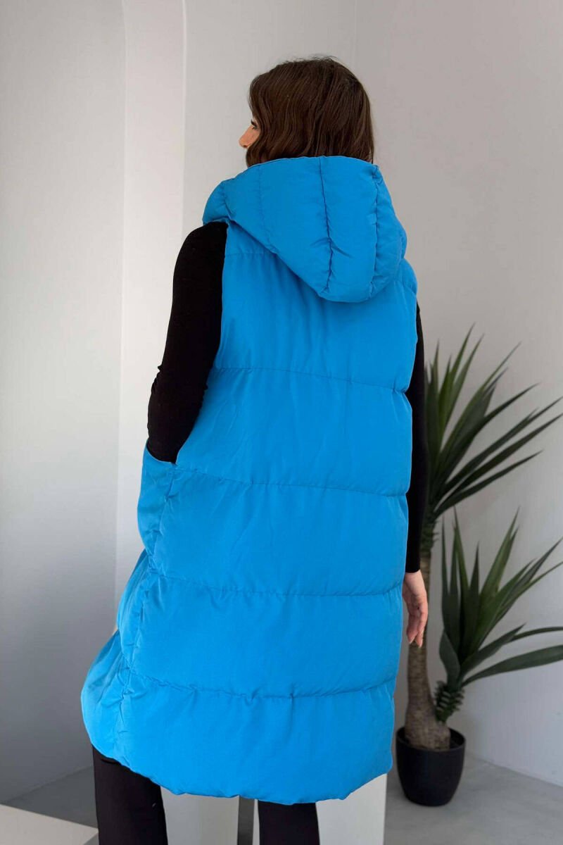 ONE COLOR LONG HOOD WOMEN VEST BLUE/BLU - 4