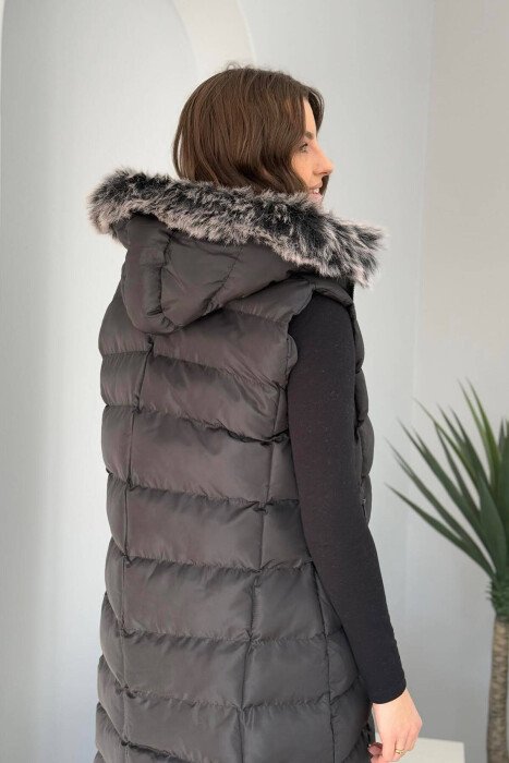 LONG HOODED WOMEN VEST BLACK/ E ZEZE - 3