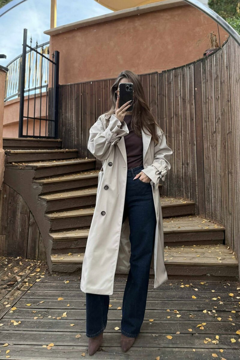 LONG LACING BUTTONS DETAIL WOMEN JACKET GREY/GRI - 2