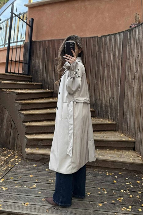 LONG LACING BUTTONS DETAIL WOMEN JACKET GREY/GRI - 3