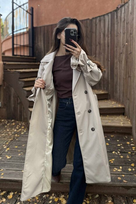 LONG LACING BUTTONS DETAIL WOMEN JACKET GREY/GRI - 4