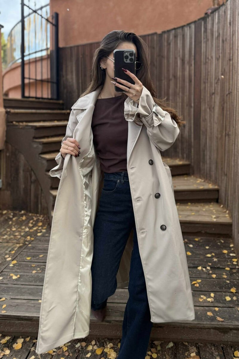 LONG LACING BUTTONS DETAIL WOMEN JACKET GREY/GRI - 4