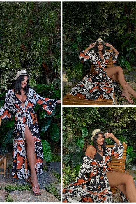 LONG LACING WOMAN DRESS ORANGE/PORTOKALLI 
