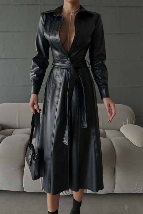 LONG LEATHER DRESS BLACK/ E ZEZE - KLAUDIO FASHION