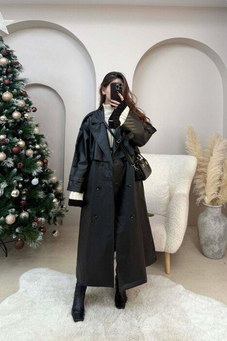LONG LEATHER LACING DETAIL WOMEN JACKET BLACK/ E ZEZE - 1