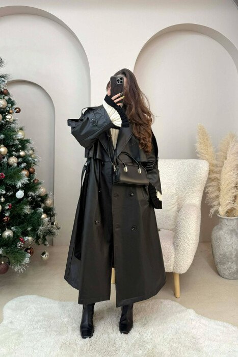 LONG LEATHER LACING DETAIL WOMEN JACKET BLACK/ E ZEZE - 2