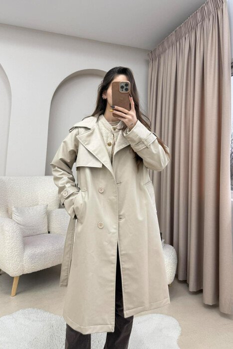 LONG LEATHER ONE COLOR WOMEN JACKET BEIGE/BEZHE - 2