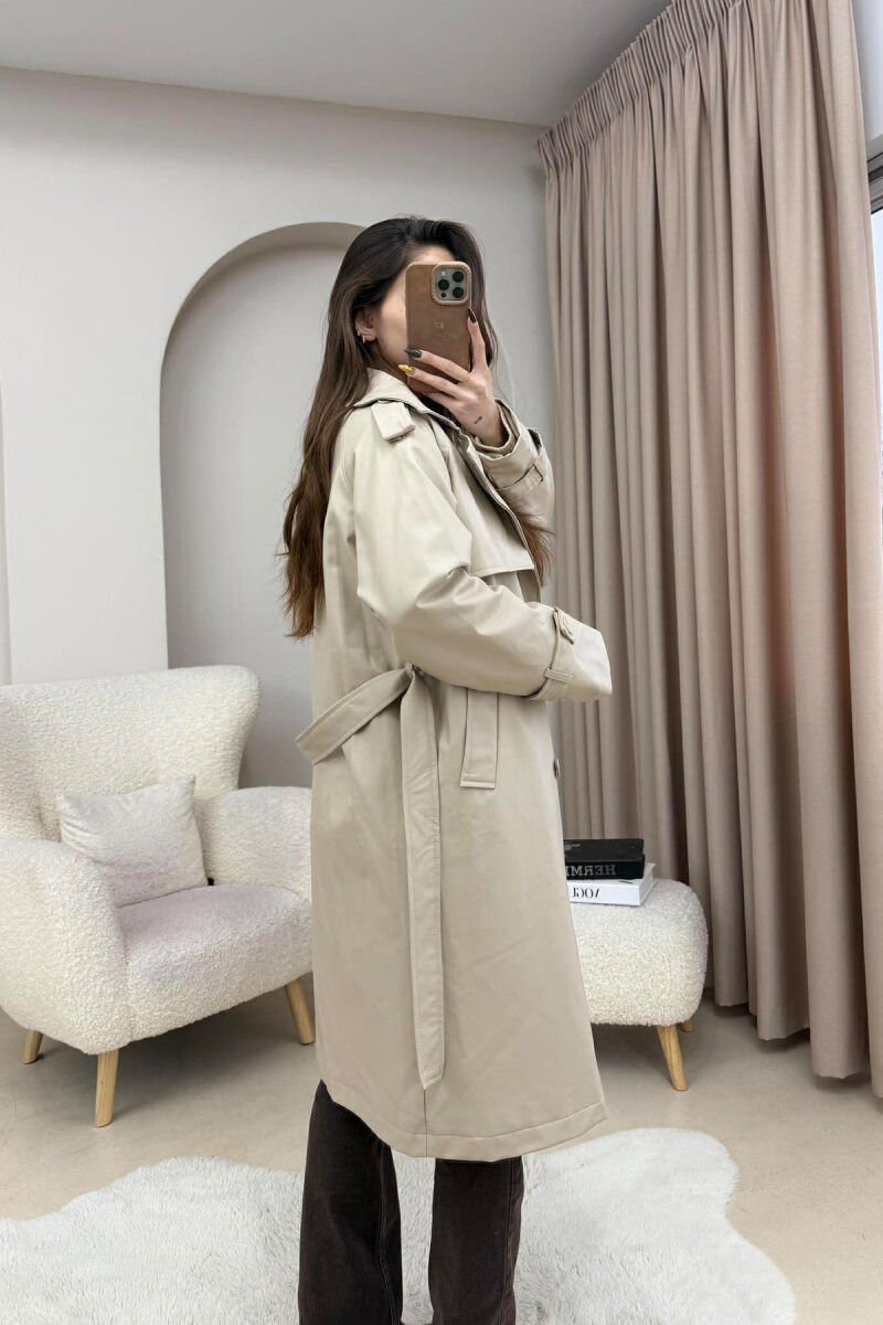 LONG LEATHER ONE COLOR WOMEN JACKET BEIGE/BEZHE - 3