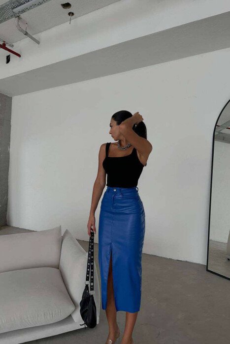 LONG LEATHER SKIRT BLUE/BLU - 3