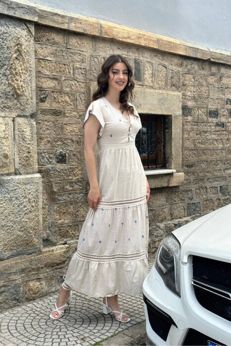 LONG LINEN DRESS BEIGE/BEZHE - KLAUDIO FASHION