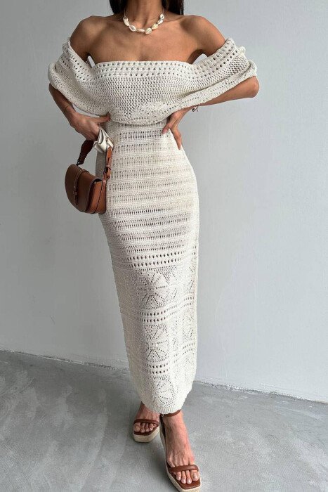 LONG OFF SHOULDER DRESS CREAM/KREM - 1
