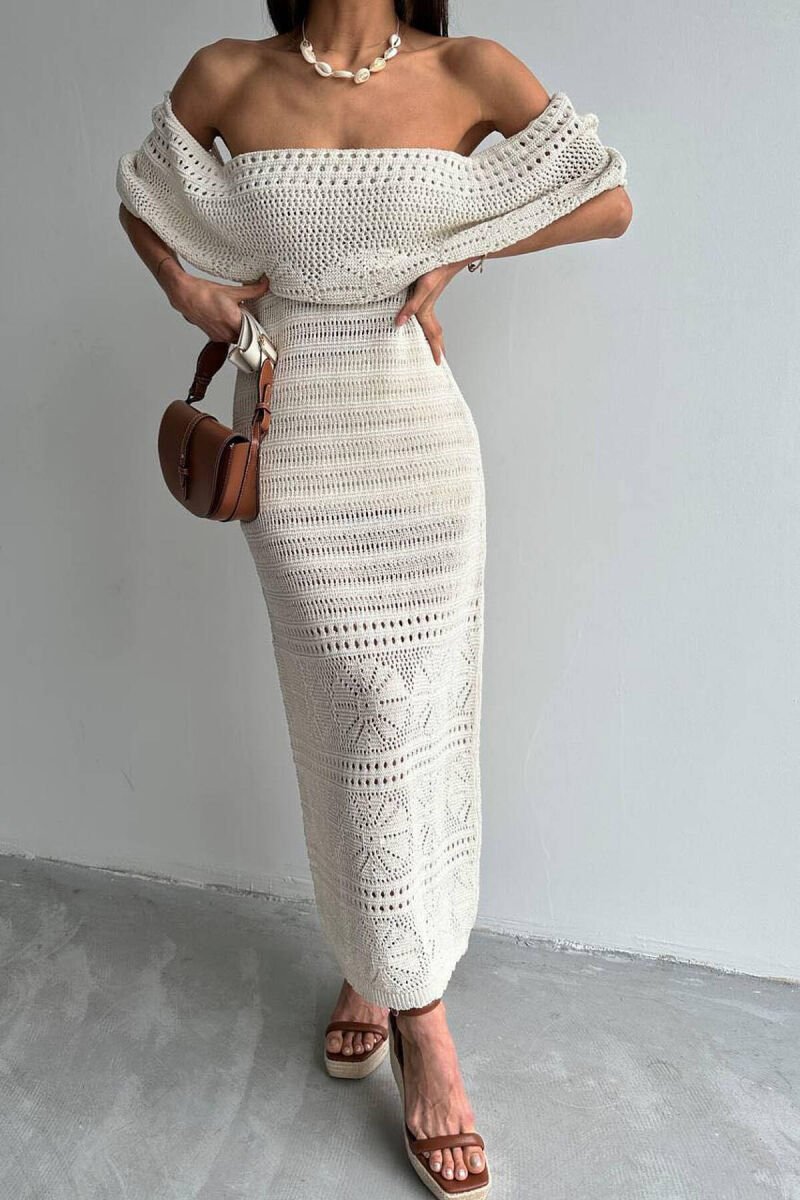LONG OFF SHOULDER DRESS CREAM/KREM - 1