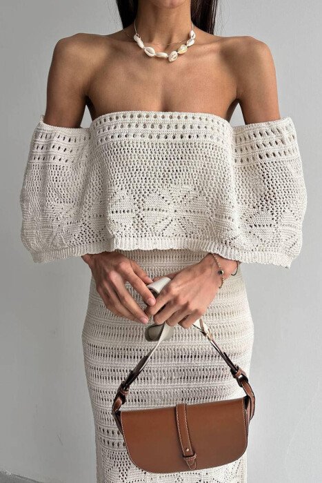 LONG OFF SHOULDER DRESS CREAM/KREM - 2