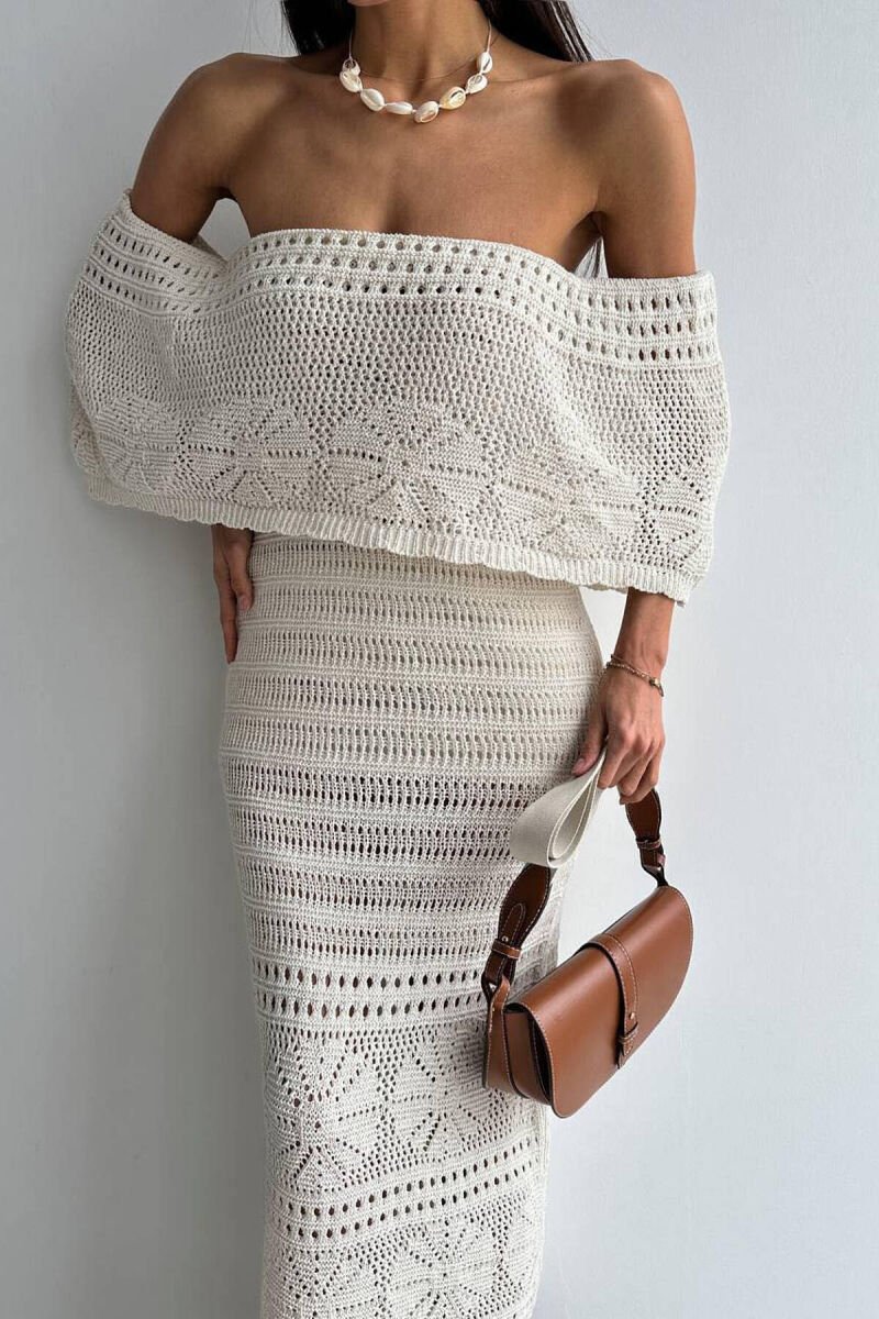 LONG OFF SHOULDER DRESS CREAM/KREM - 3